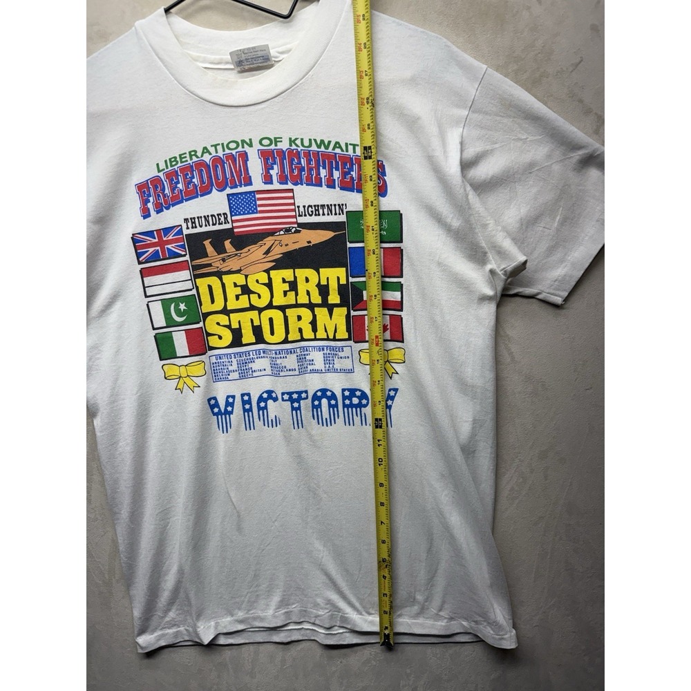 VTG 90s Desert Storm Freedom Fighters T-Shirt Mens Large Hanes 50/50 Made In USA - Picture 4 of 6